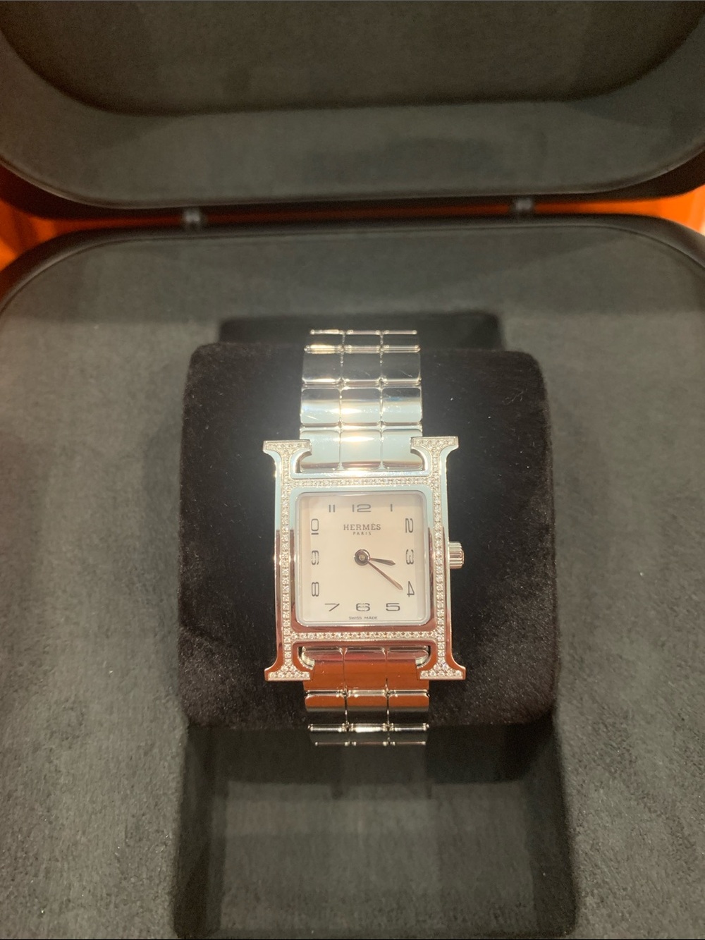 Hermès Silver H Hour Diamond Accent Bracelet Watch - Silver & White never worn